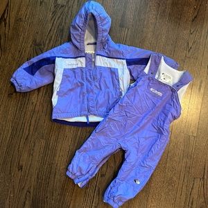 Purple Columbia Sportswear jacket and snowpants